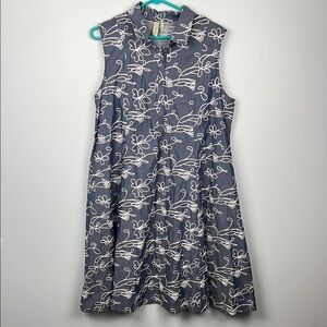 Sahalie large embroidered sleeveless collared a-line women’s dress 100% cotton